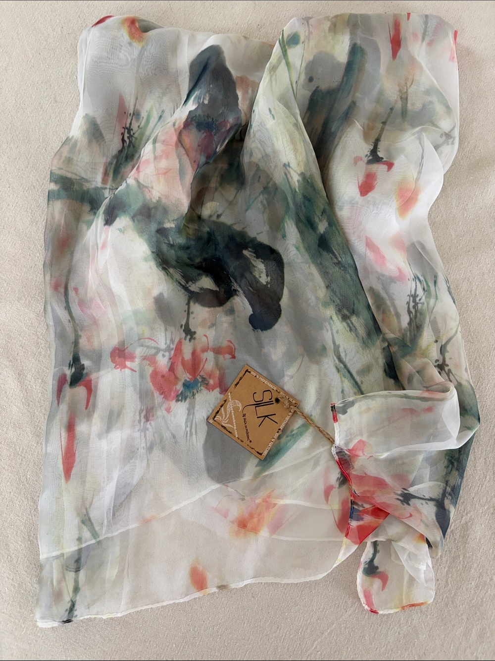Silk Floral Sheer Scarf - Multicolor